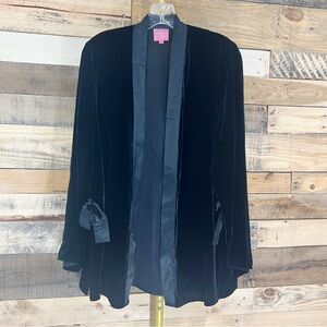 Han Fang Velvet Black Kimono Tie Sides Silk Blend Size Large